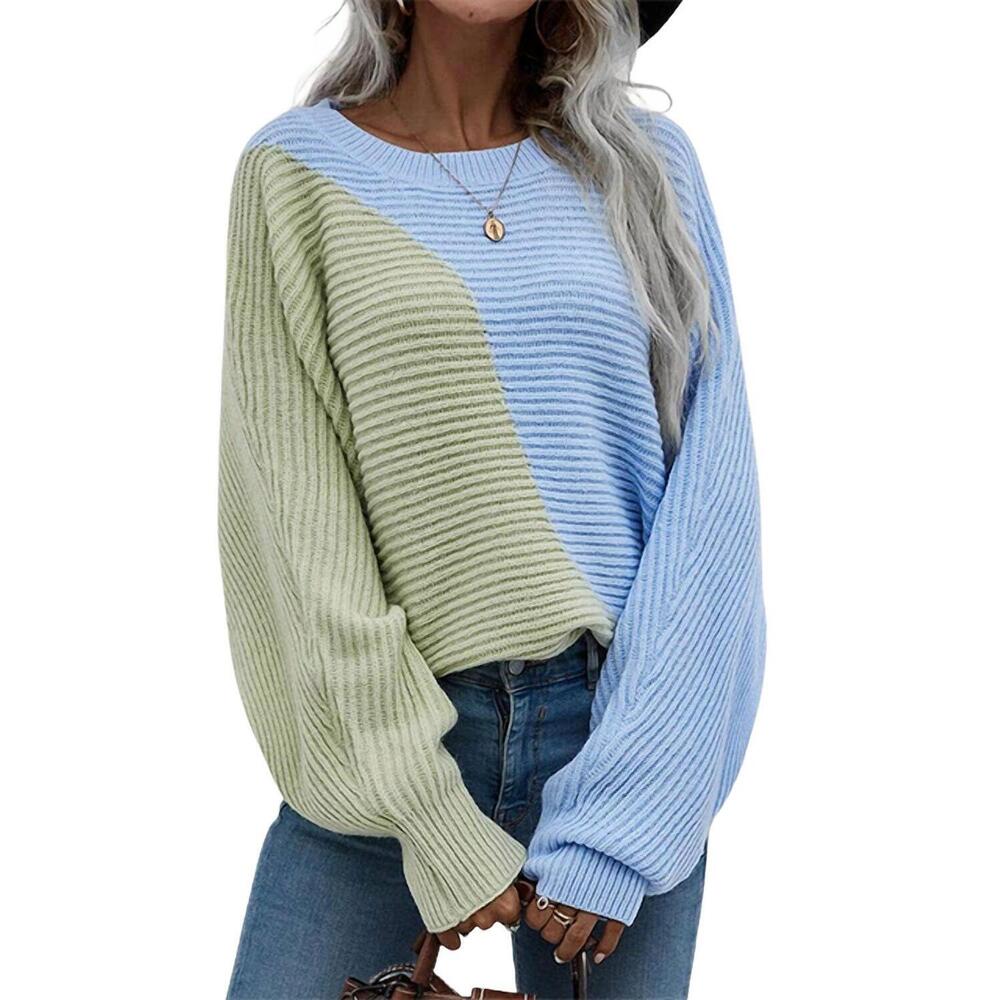 NEW UNISHE cotton-blend colorblock sweater in green/blue